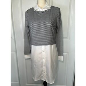 NWT Harlyn Anthropologie Striped Collared Layered Pullover Top XXS Preppy Office